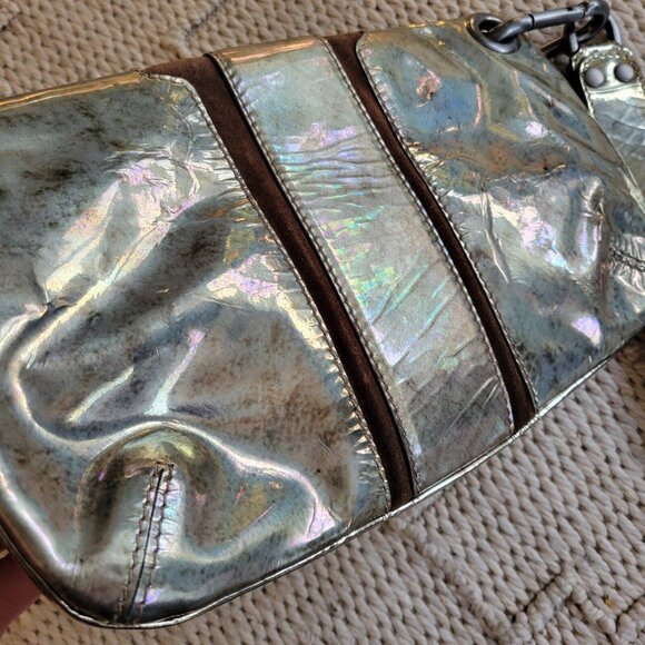 Jimmy Choo Clutch Wristlet Bag Foldover Metallic 11 X 6 Distressed Logo … - Picture 11 of 15
